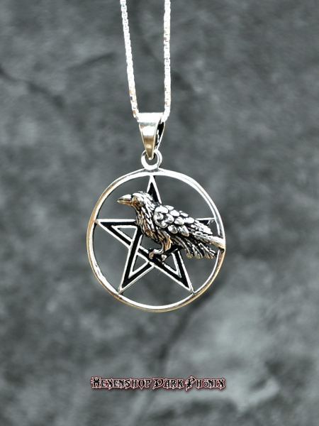 Hexenshop Dark Phönix Pentagramm mit Rabe Anhänger 925 Silber